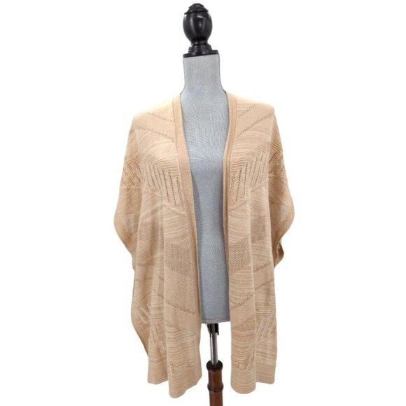 Chicos Ruana Wrap Womens S/M Tan Textured Striped Open Front New - Picture 3 of 9